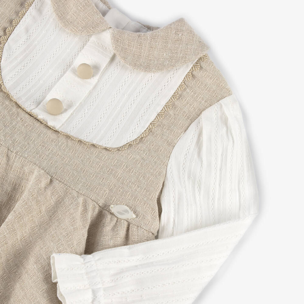 Miranda-Платье с текстурой и воротником бежевое для девочек | Childrensalon Outlet