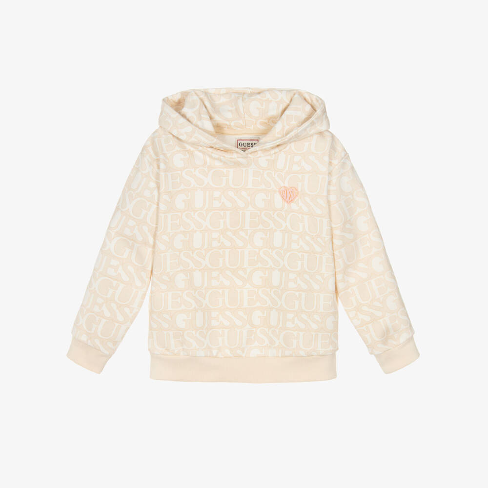 Guess-Girls Beige & Ivory Logo Cotton Hoodie | Childrensalon Outlet