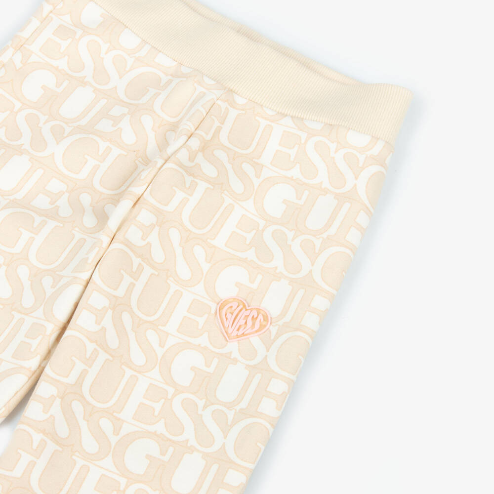 Guess-Girls Beige & Ivory Logo Joggers | Childrensalon Outlet