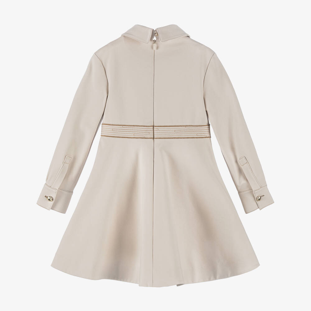 Elie Saab-Girls Beige Jersey Shirt Dress with Embroidered Logos | Childrensalon Outlet