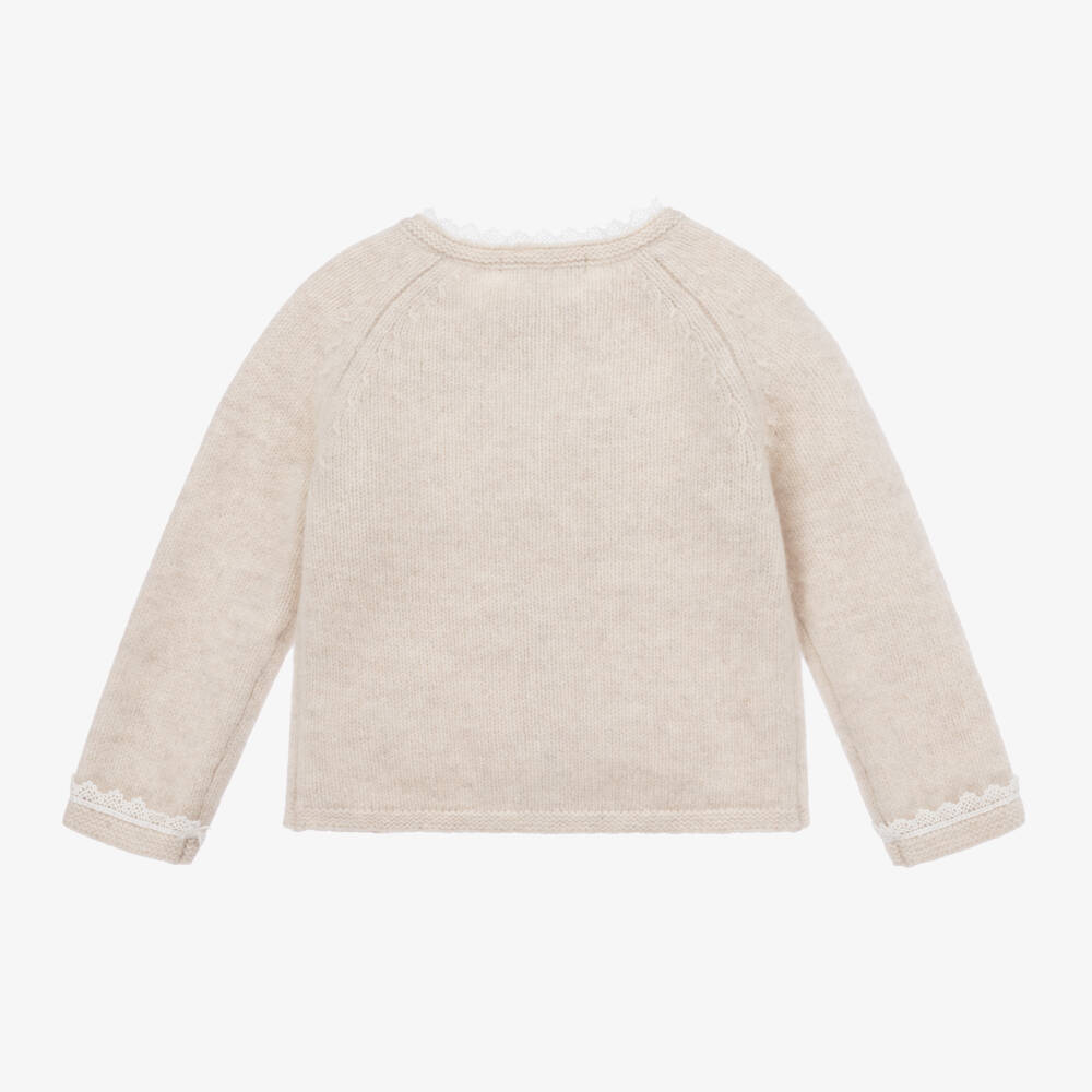 Babidu-Girls Beige Knit & Lace Cardigan | Childrensalon Outlet