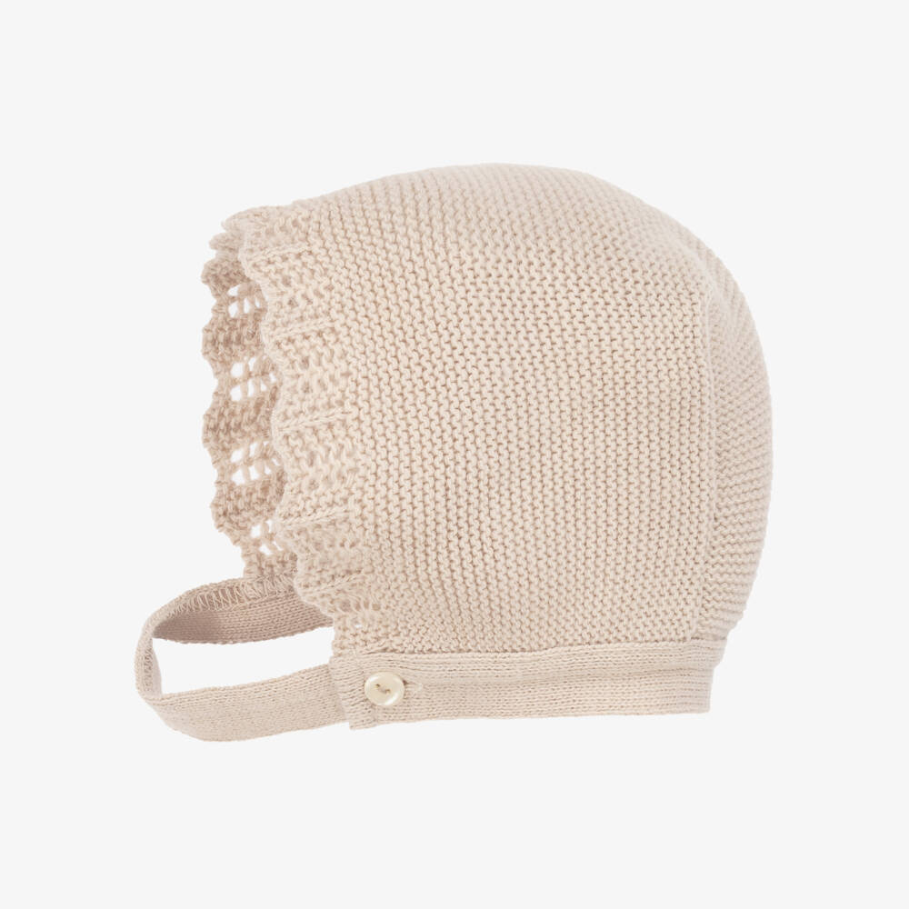 Babidu-Girls Beige Knitted Babygrow & Hat Set | Childrensalon Outlet