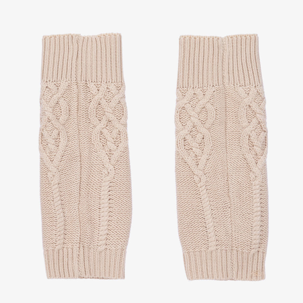 Donsje-Girls Beige Knitted Cotton Leg Warmers | Childrensalon Outlet