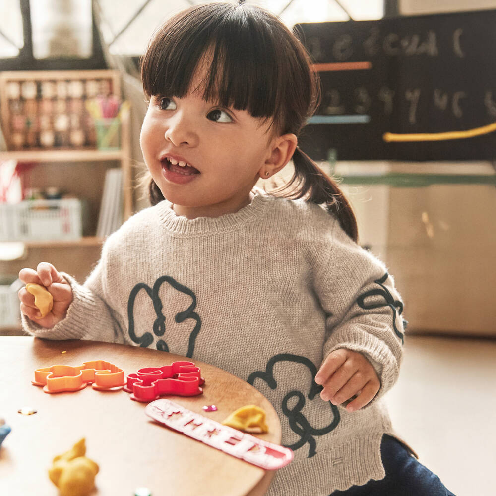 Mayoral-كنزة محبوكة بنقشة زهور للبنات بلون بيج | Childrensalon Outlet