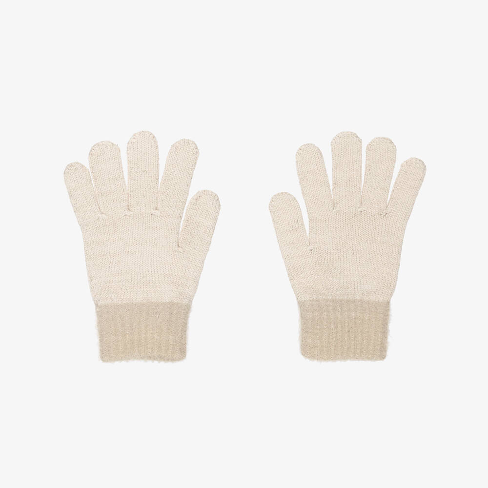 Mayoral-Girls Beige Knitted Gloves with Fluffy Cuffs | Childrensalon Outlet