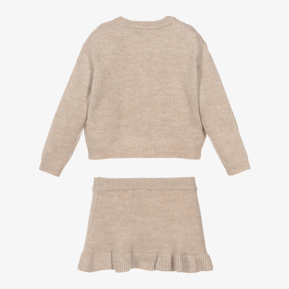 Mayoral-Girls Beige Knitted Skirt Set | Childrensalon Outlet