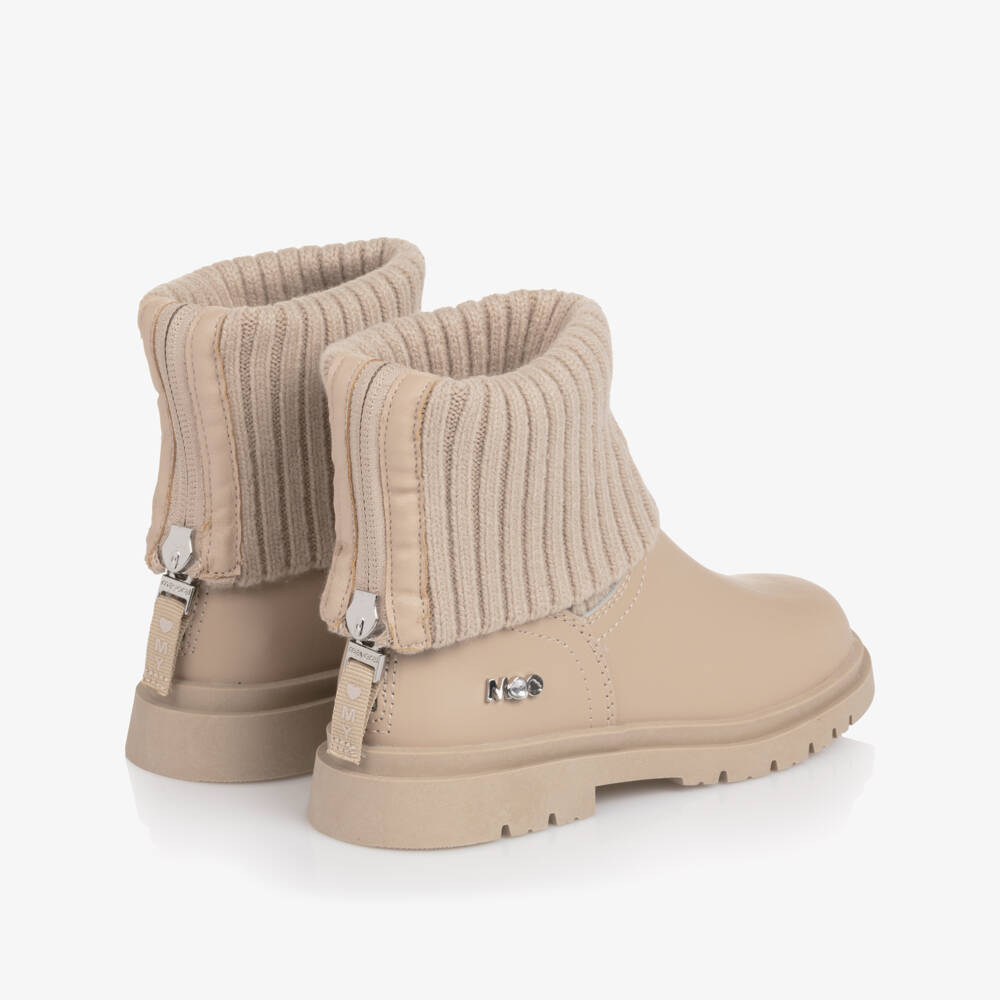 Mayoral-Girls Beige Leather & Rib Knit Cuff Boots | Childrensalon Outlet
