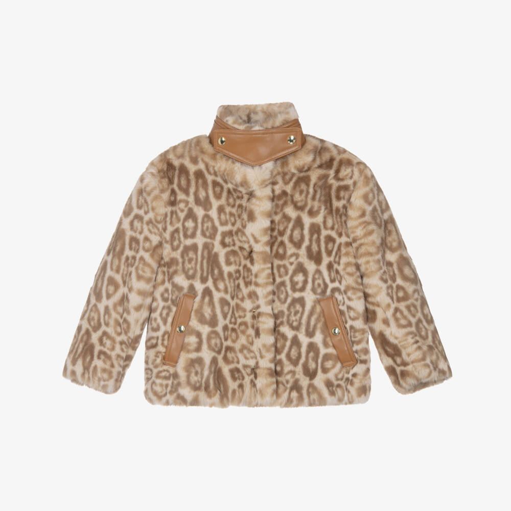 Chloé-Girls Beige Leopard Faux Fur Jacket | Childrensalon Outlet