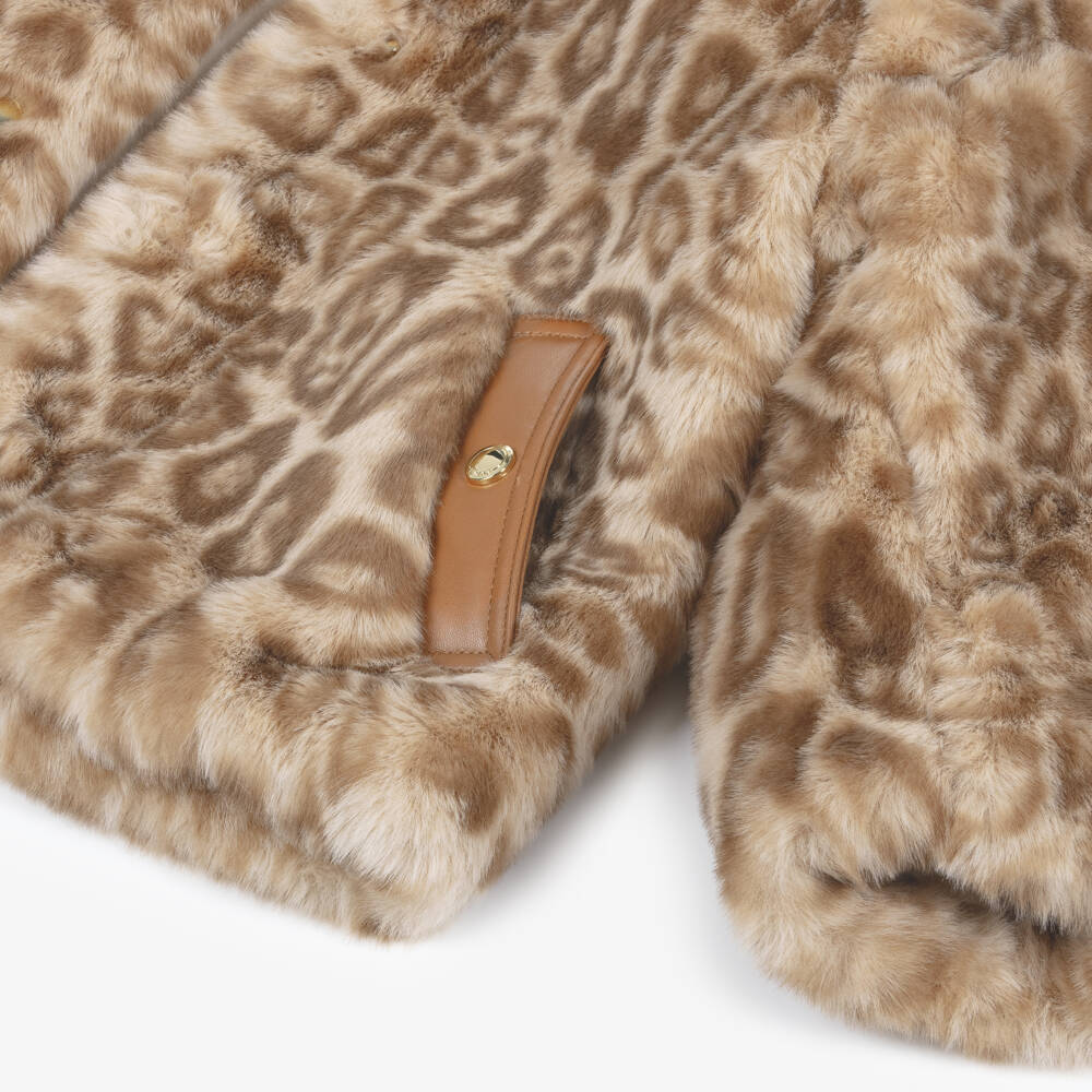 Chloé-Girls Beige Leopard Faux Fur Jacket | Childrensalon Outlet