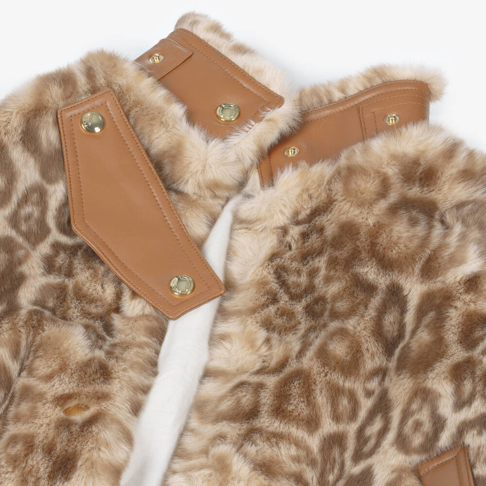 Chloé-Girls Beige Leopard Faux Fur Jacket | Childrensalon Outlet