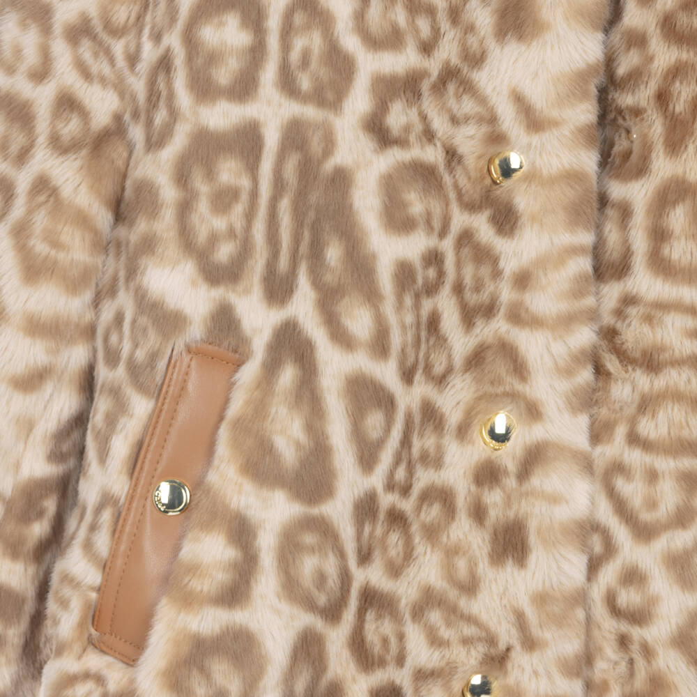 Chloé-Girls Beige Leopard Faux Fur Jacket | Childrensalon Outlet