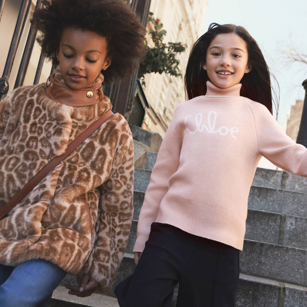 Chloé-Girls Beige Leopard Faux Fur Jacket | Childrensalon Outlet
