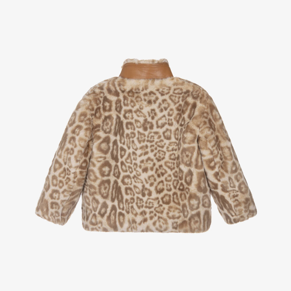 Chloé-Girls Beige Leopard Faux Fur Jacket | Childrensalon Outlet