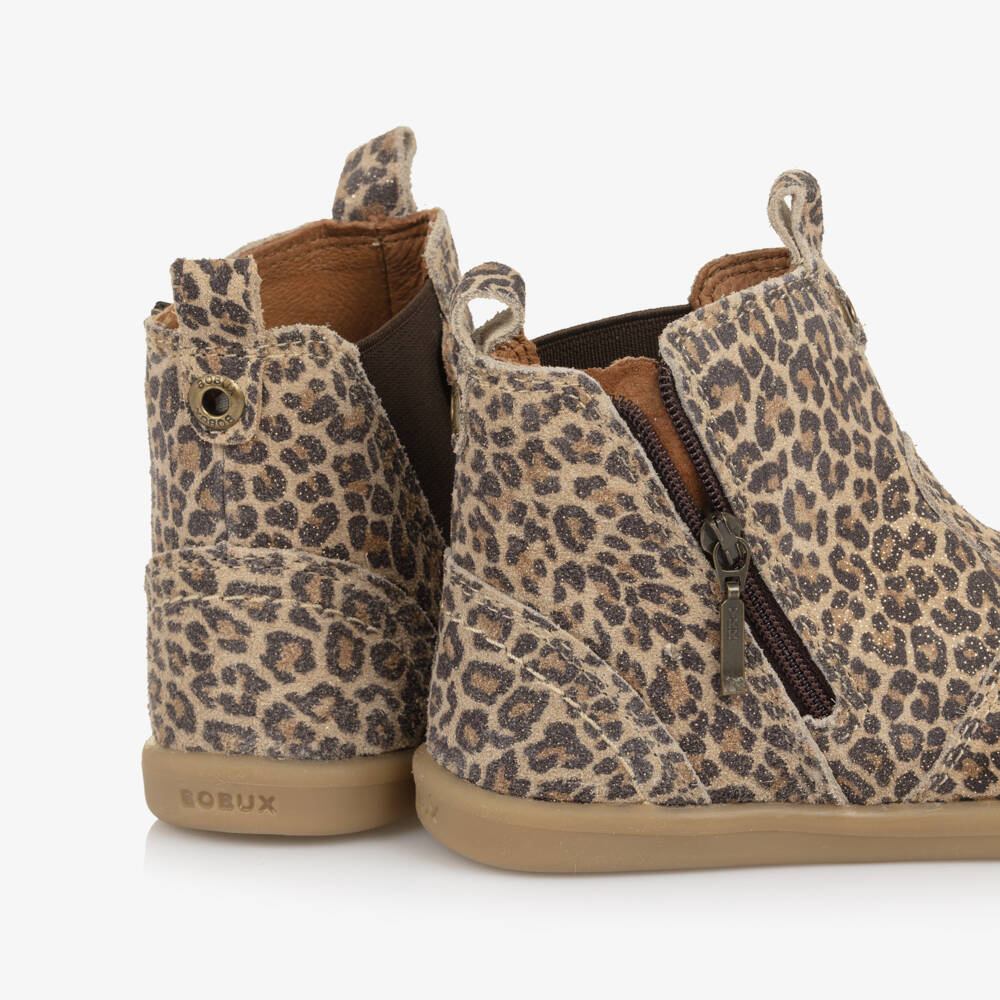 Bobux IWalk-Girls Beige Leopard Shimmer Chelsea Boots | Childrensalon Outlet