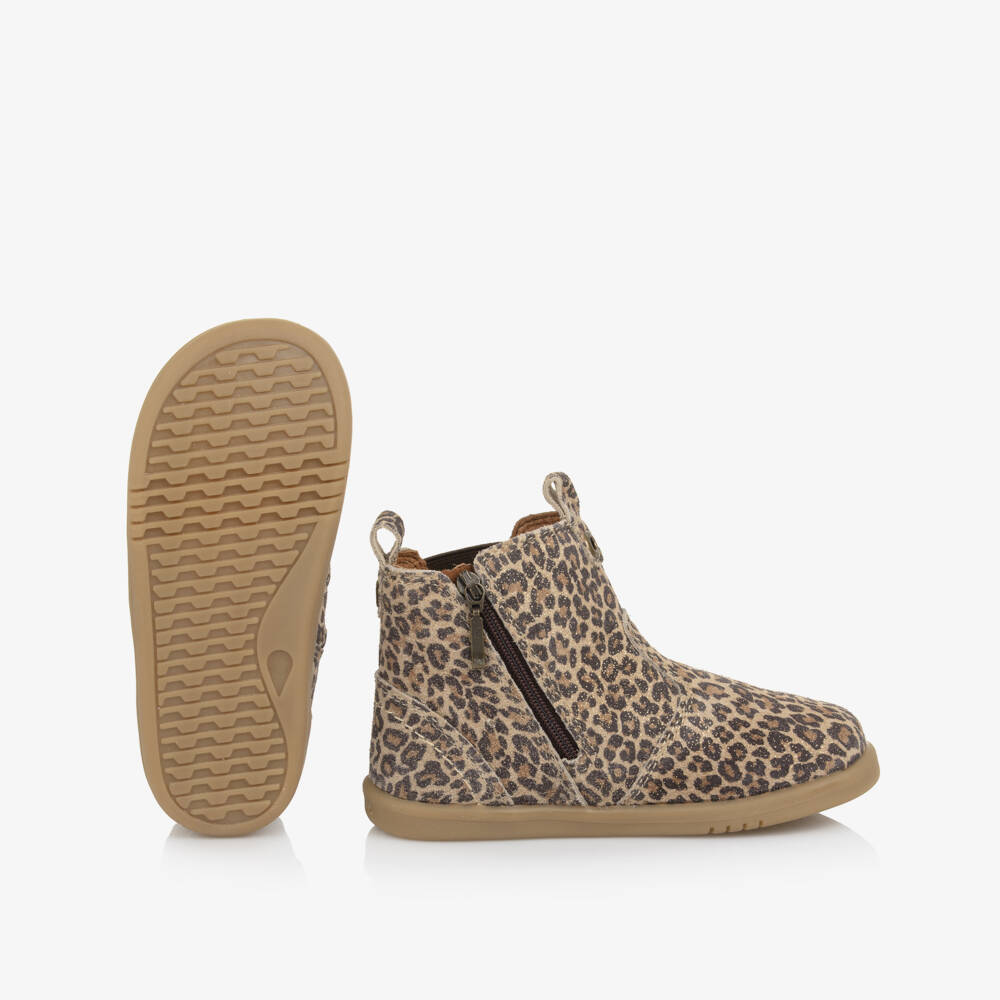 Bobux IWalk-Girls Beige Leopard Shimmer Chelsea Boots | Childrensalon Outlet