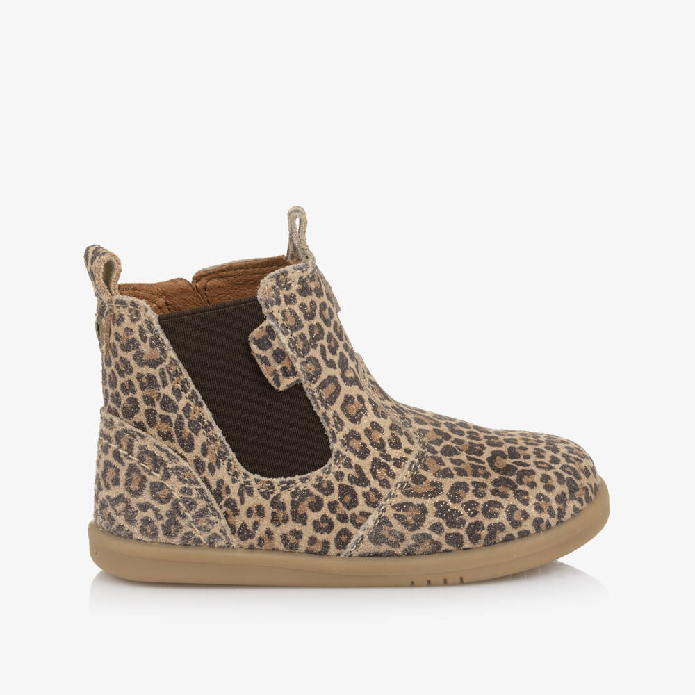 Bobux IWalk-Girls Beige Leopard Shimmer Chelsea Boots | Childrensalon Outlet