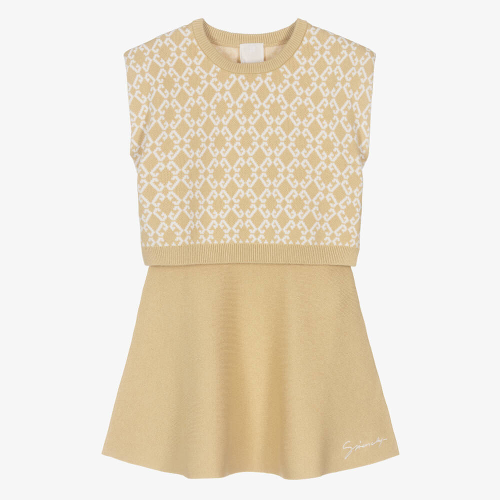 Givenchy-طقم تنورة جاكار محبوك بيج للبنات | Childrensalon Outlet