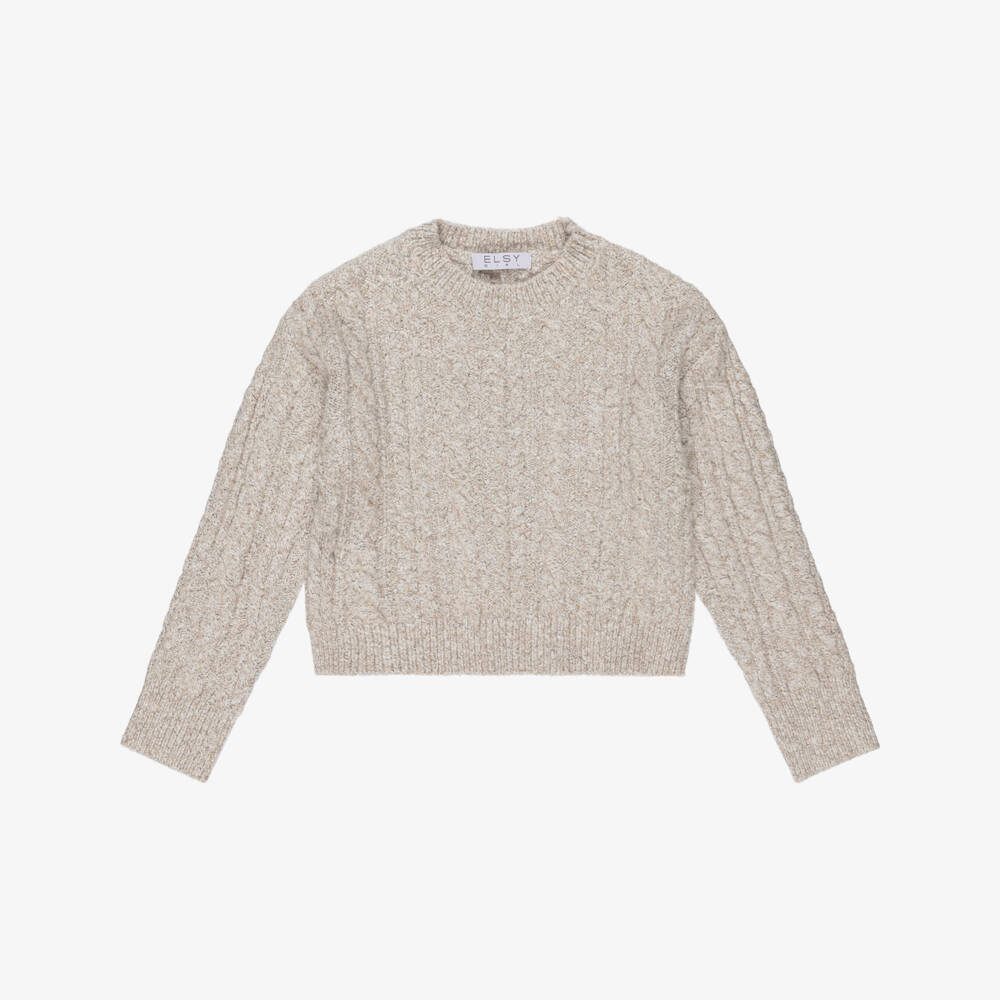 Elsy-Girls Beige Marl Cable Knit Sweater | Childrensalon Outlet
