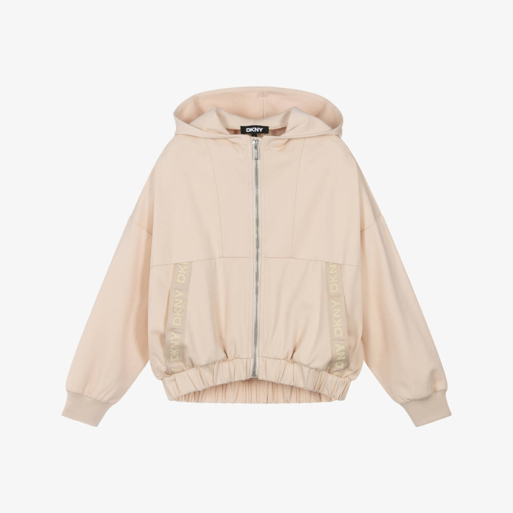 DKNY-Girls Beige Milano Jersey Zip-Up Top with Logo Tape | Childrensalon Outlet