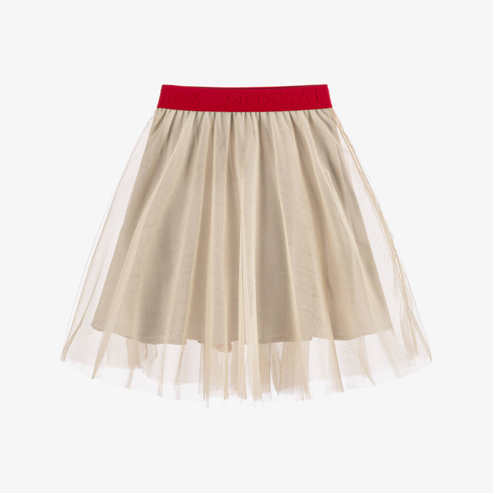 Monnalisa-Girls Beige Minnie Mouse Tulle Skirt | Childrensalon Outlet