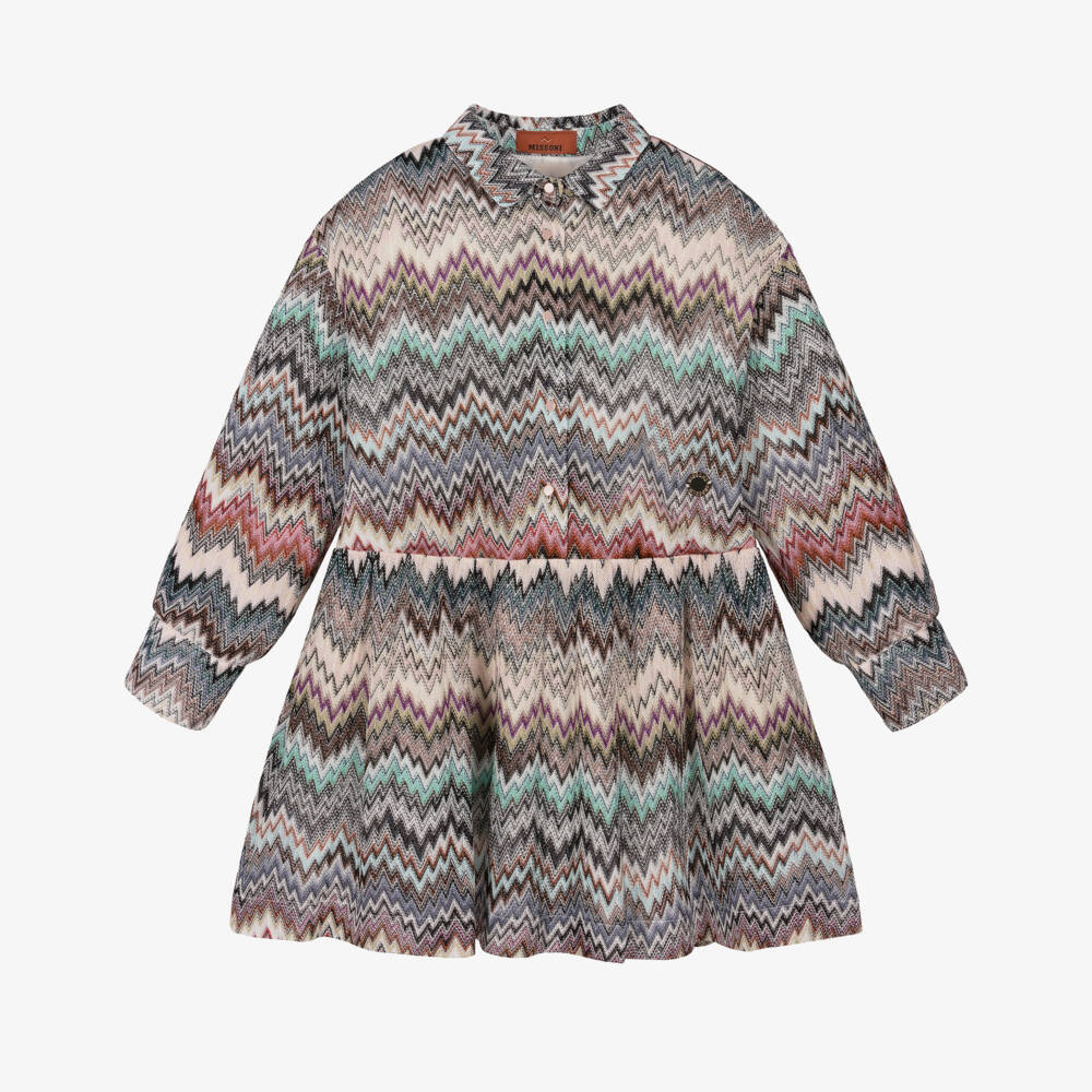 Missoni-Girls Beige Multicolour Zigzag Knit Dress | Childrensalon Outlet