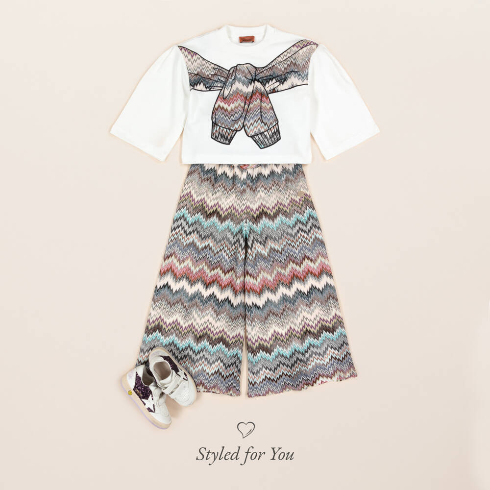 Missoni-Girls Beige Multicolour Zigzag Knit Trousers | Childrensalon Outlet