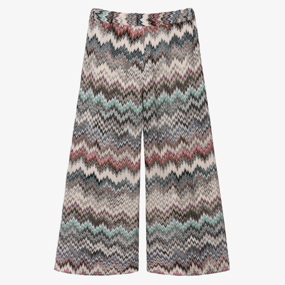Missoni-Girls Beige Multicolour Zigzag Knit Trousers | Childrensalon Outlet