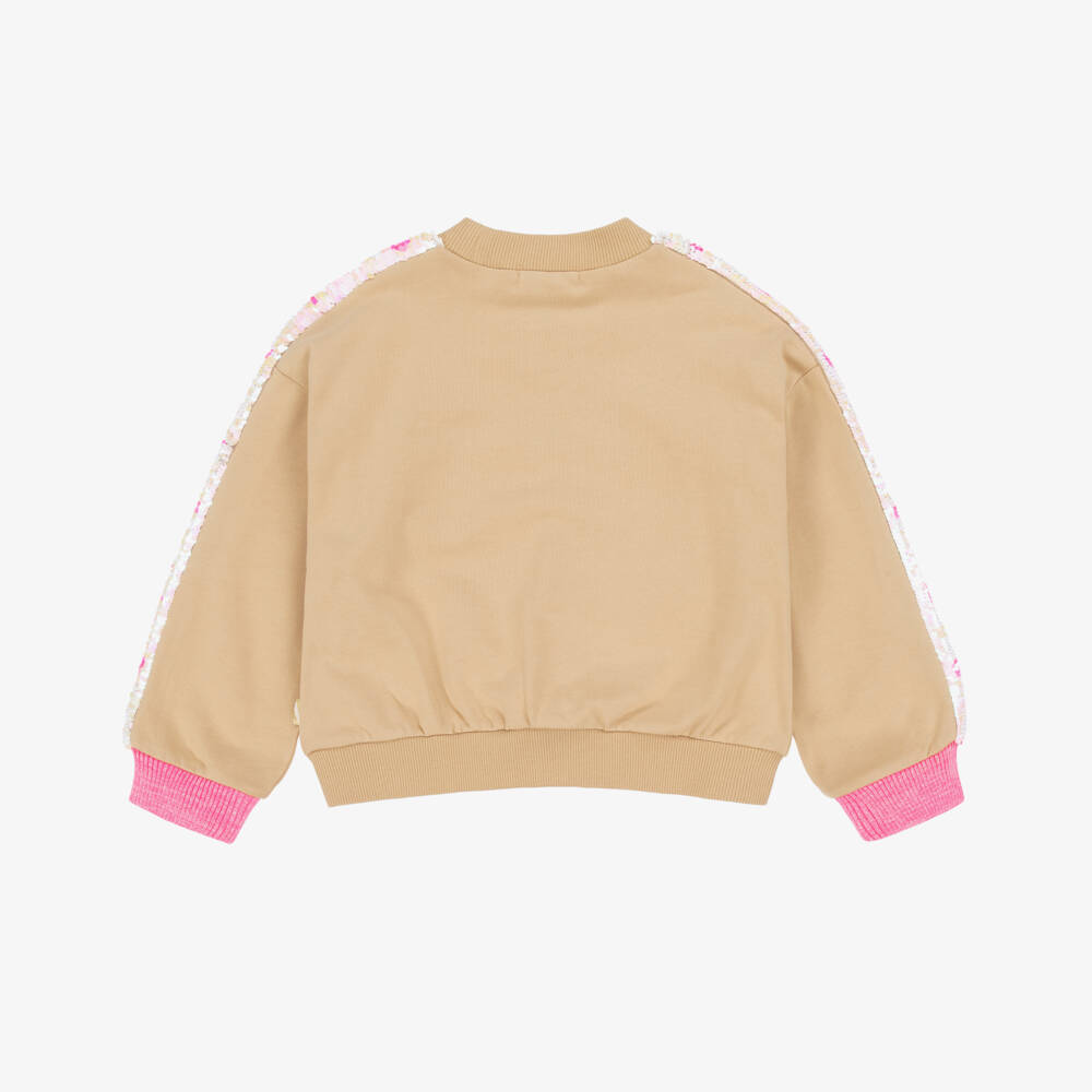 Billieblush-بلوزة بيج قطنية مزينة بالترتر للبنات | Childrensalon Outlet