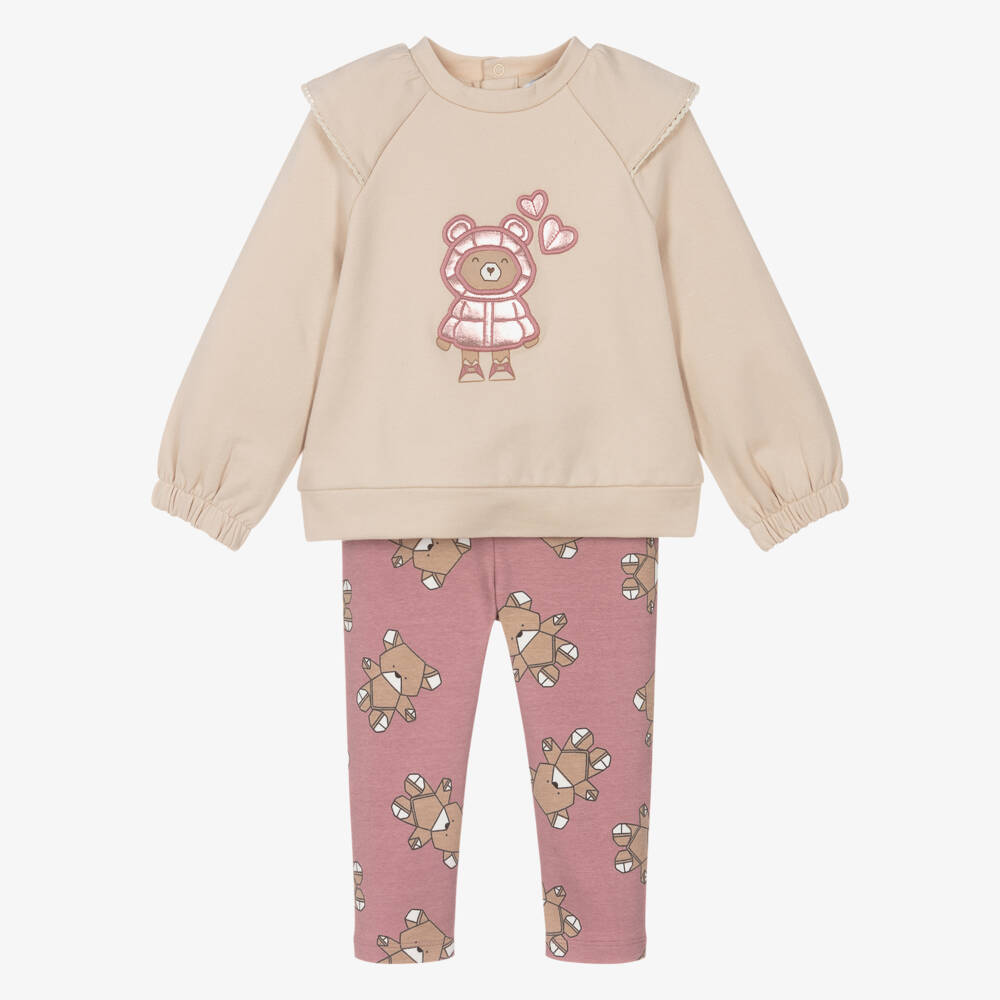 Mayoral-طقم بناتي بيج بتصميم دب تيدي | Childrensalon Outlet