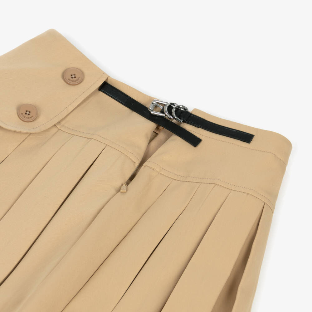 Givenchy-Girls Beige Pleated Twill Skirt | Childrensalon Outlet