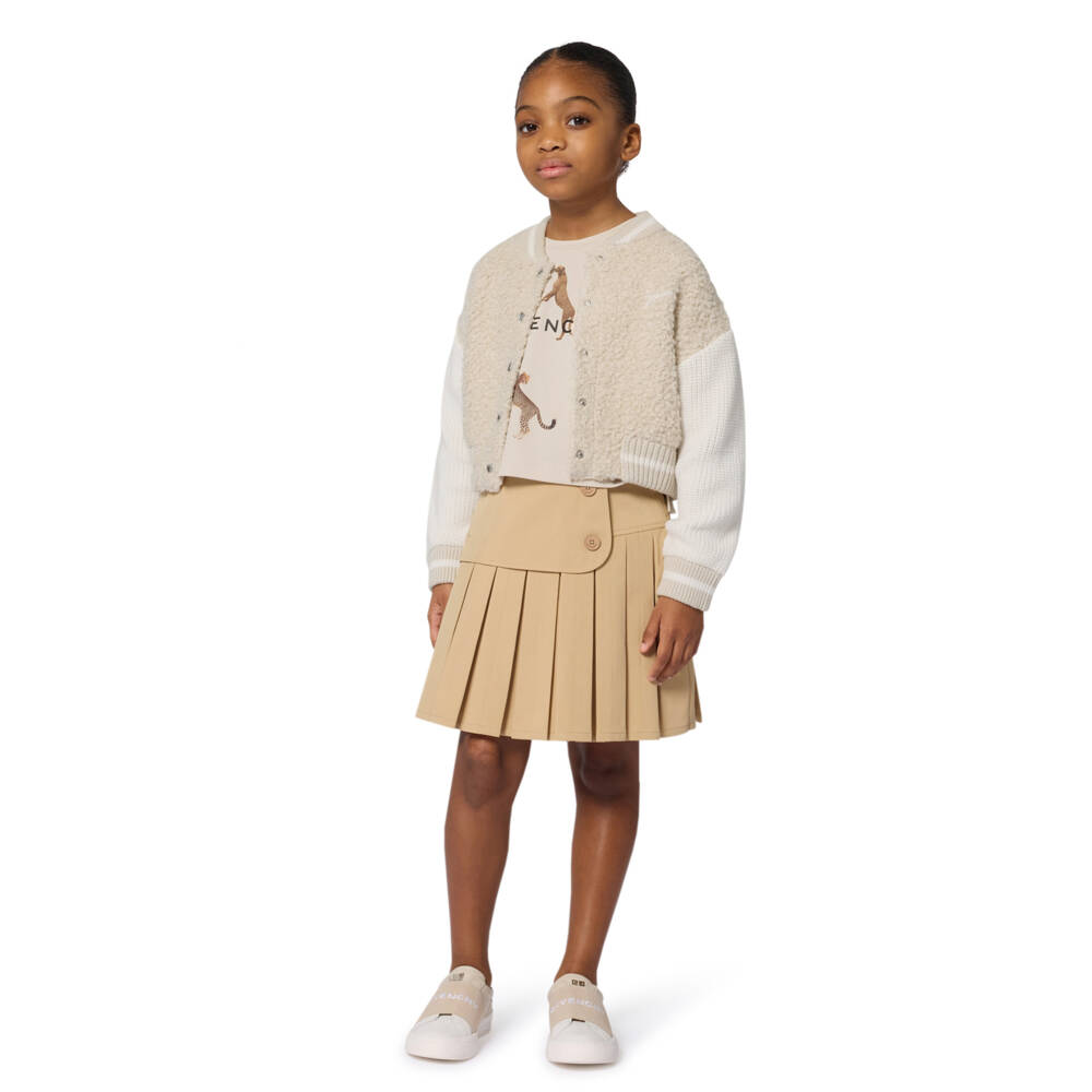 Givenchy-Girls Beige Pleated Twill Skirt | Childrensalon Outlet