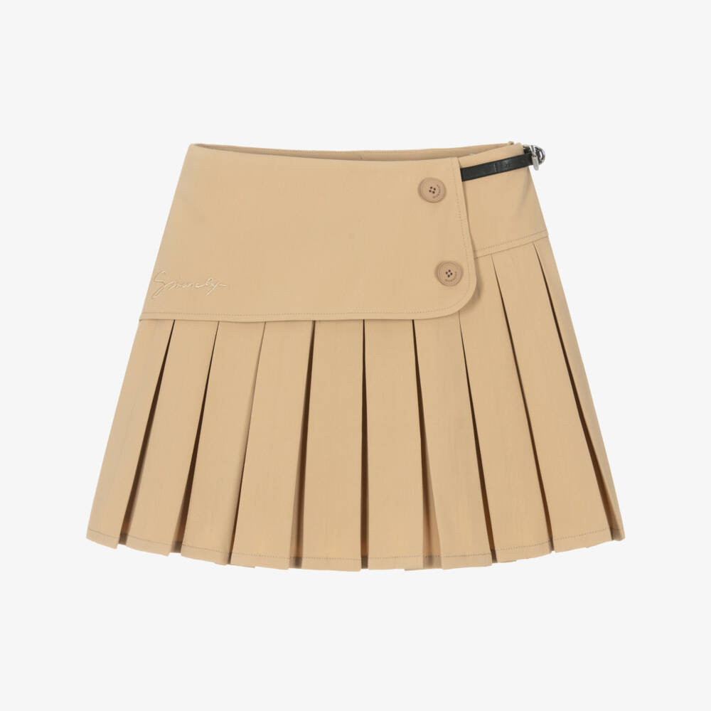 Givenchy-Girls Beige Pleated Twill Skirt | Childrensalon Outlet