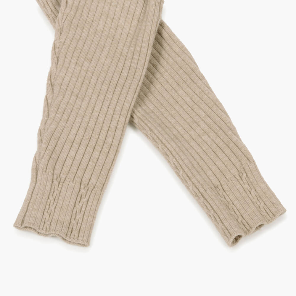 Mayoral-Girls Beige Ribbed Knit Leggings | Childrensalon Outlet