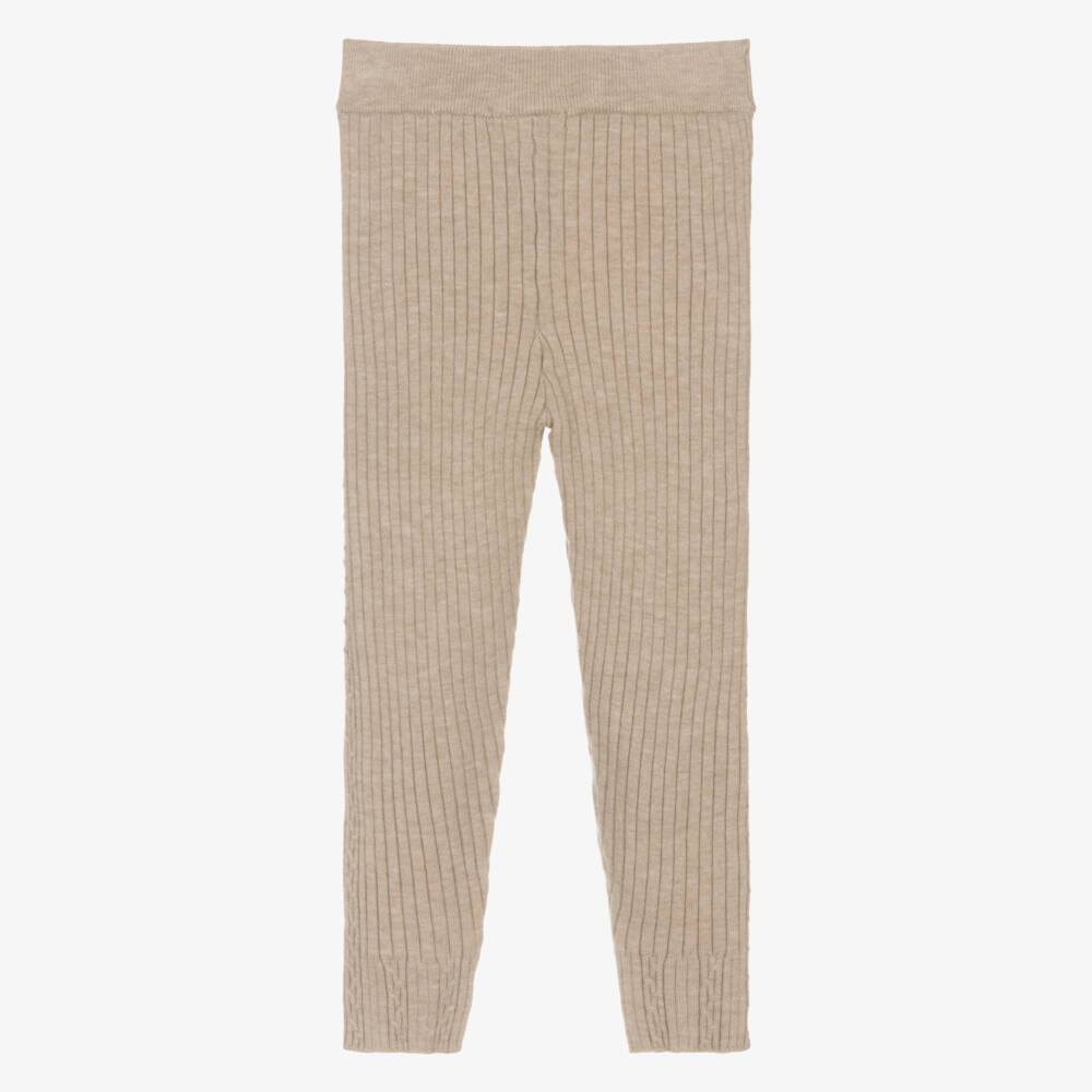 Mayoral-Girls Beige Ribbed Knit Leggings | Childrensalon Outlet