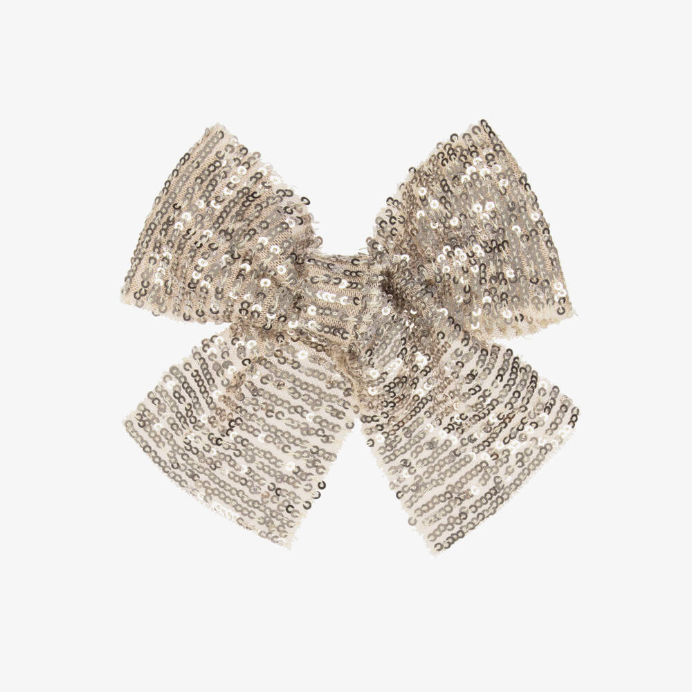 Phi Clothing-Girls Beige Sequin Bow Hair Clip (15cm) | Childrensalon Outlet