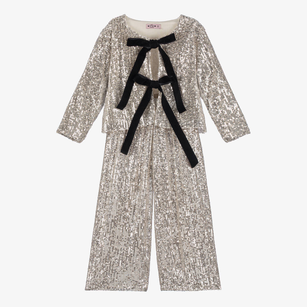 Phi Clothing-Блестящий бежевый комплект брюк для девочек | Childrensalon Outlet
