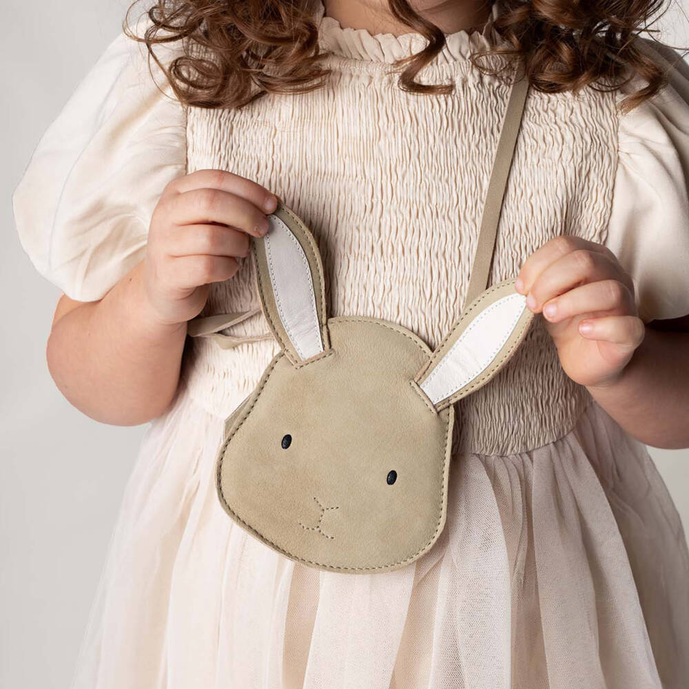 Donsje-Girls Beige Suede Bunny Purse (11cm) | Childrensalon Outlet
