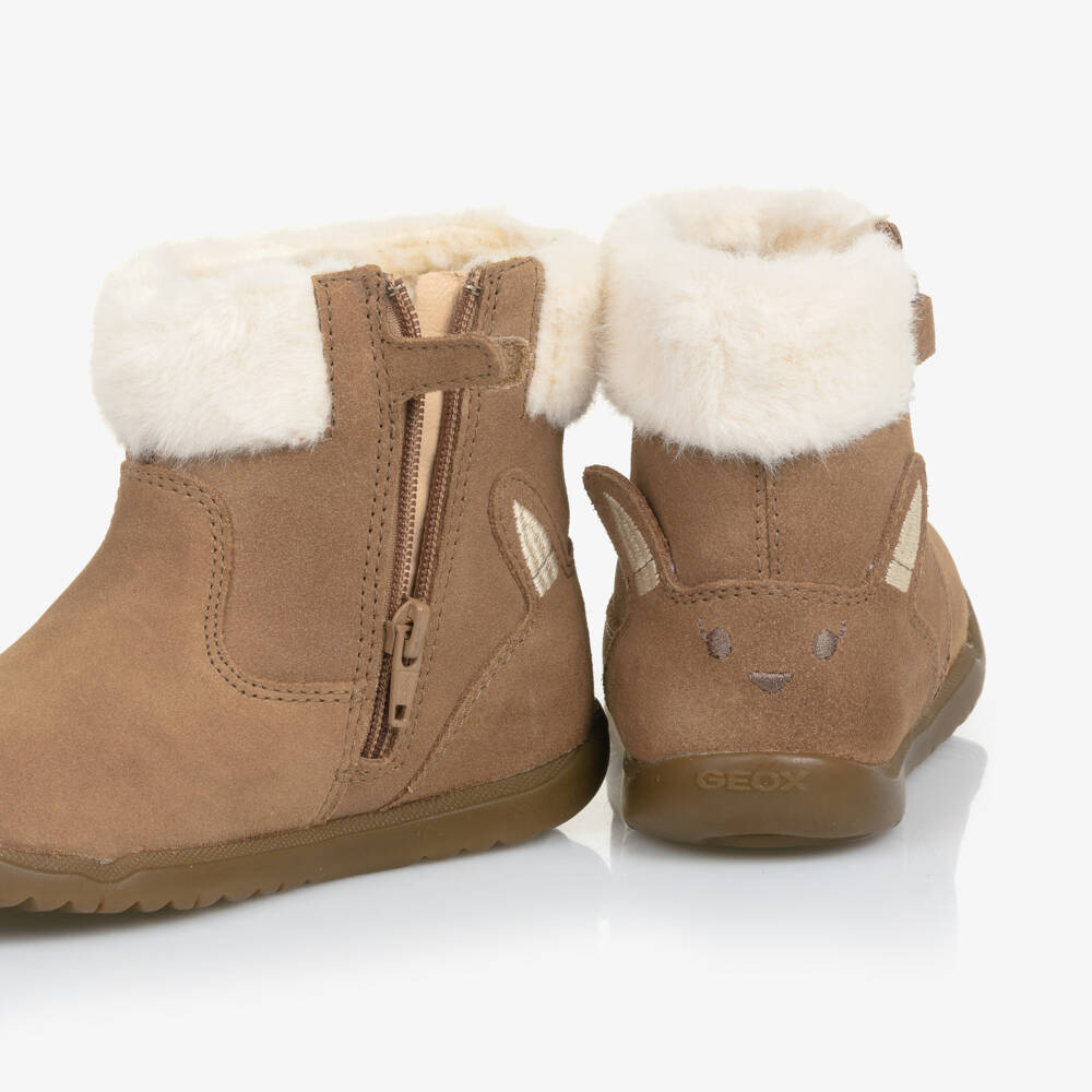 Geox-Girls Beige Suede Leather Boots | Childrensalon Outlet