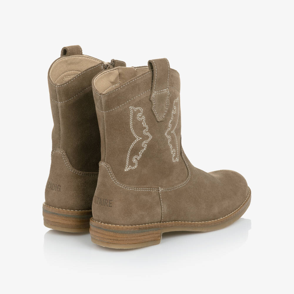 Zadig&Voltaire-Girls Beige Suede Leather Cowboy Boots | Childrensalon Outlet