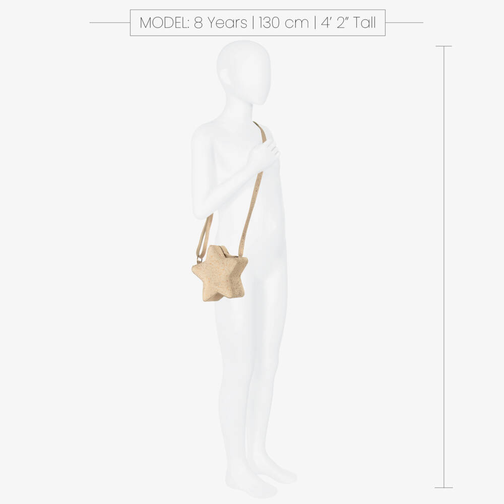 Donsje-Girls Beige Suede Star Shoulder Bag with Gold Sparkle (17cm) | Childrensalon Outlet
