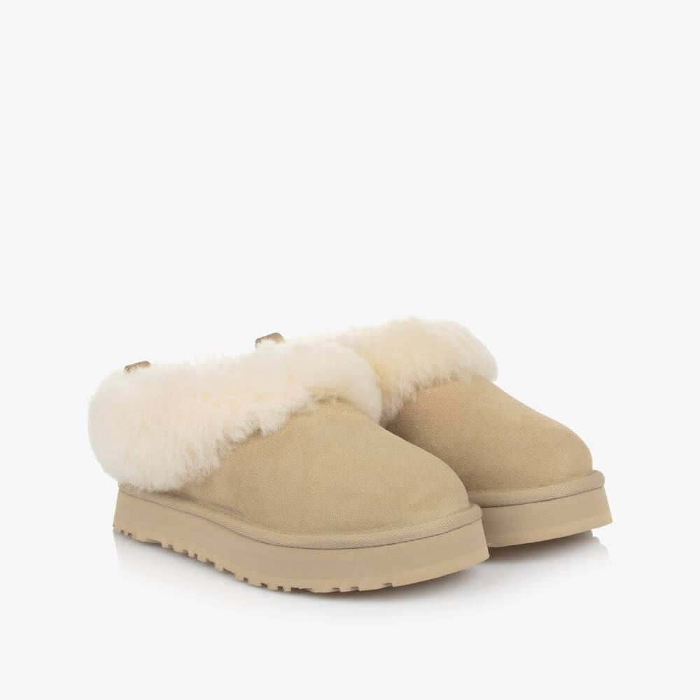 UGG-Girls Beige Suede Tazzelle Slippers | Childrensalon Outlet