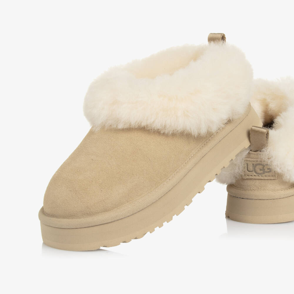 UGG-Girls Beige Suede Tazzelle Slippers | Childrensalon Outlet