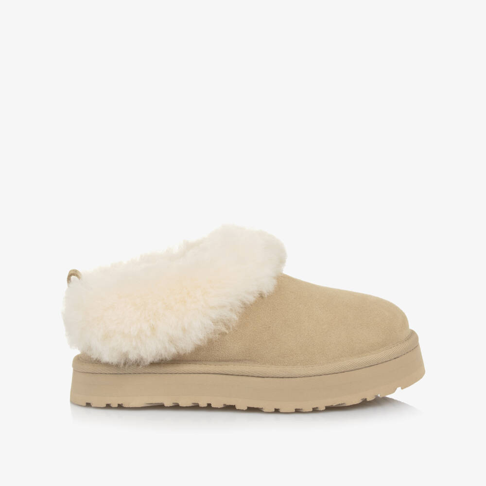 UGG-Girls Beige Suede Tazzelle Slippers | Childrensalon Outlet
