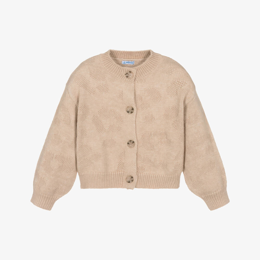 Mayoral-Girls Beige Textured Knit Cardigan | Childrensalon Outlet
