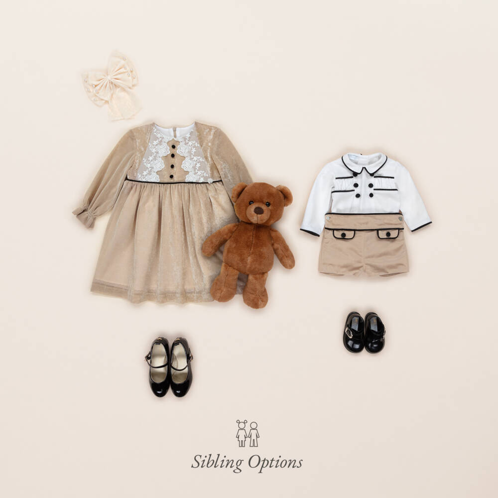 Caramelo Kids-Girls Beige Tulle Bow Hair Clip with Pearl Beads (17cm) | Childrensalon Outlet