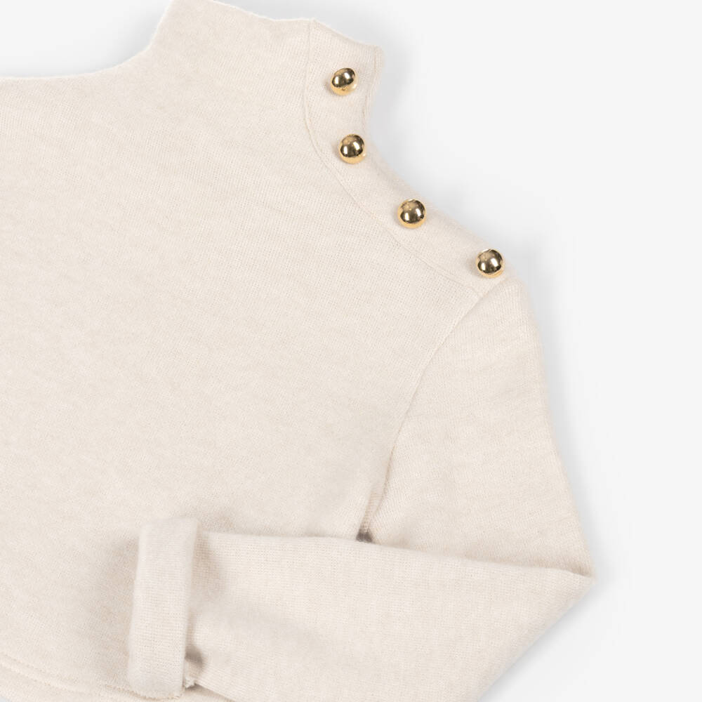 Fun & Fun-Girls Beige Turtle Neck Knitted Jumper | Childrensalon Outlet