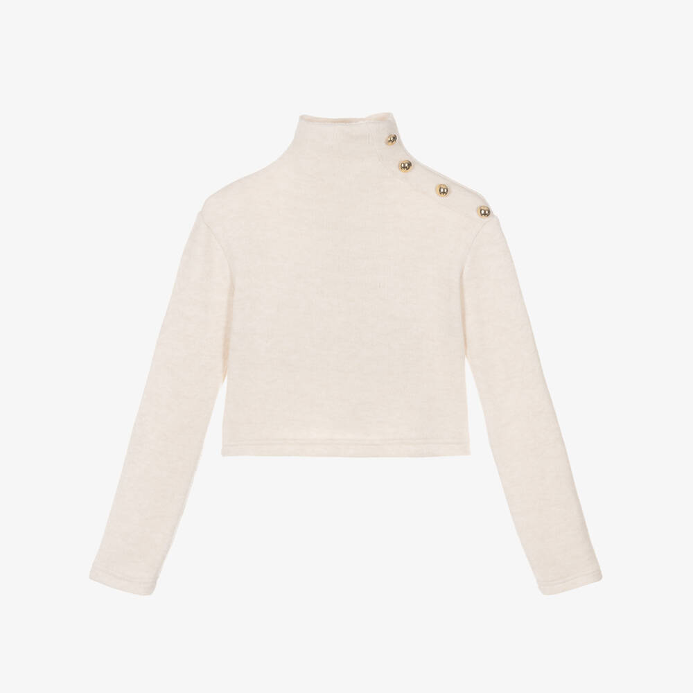 Fun & Fun-Girls Beige Turtle Neck Knitted Jumper | Childrensalon Outlet