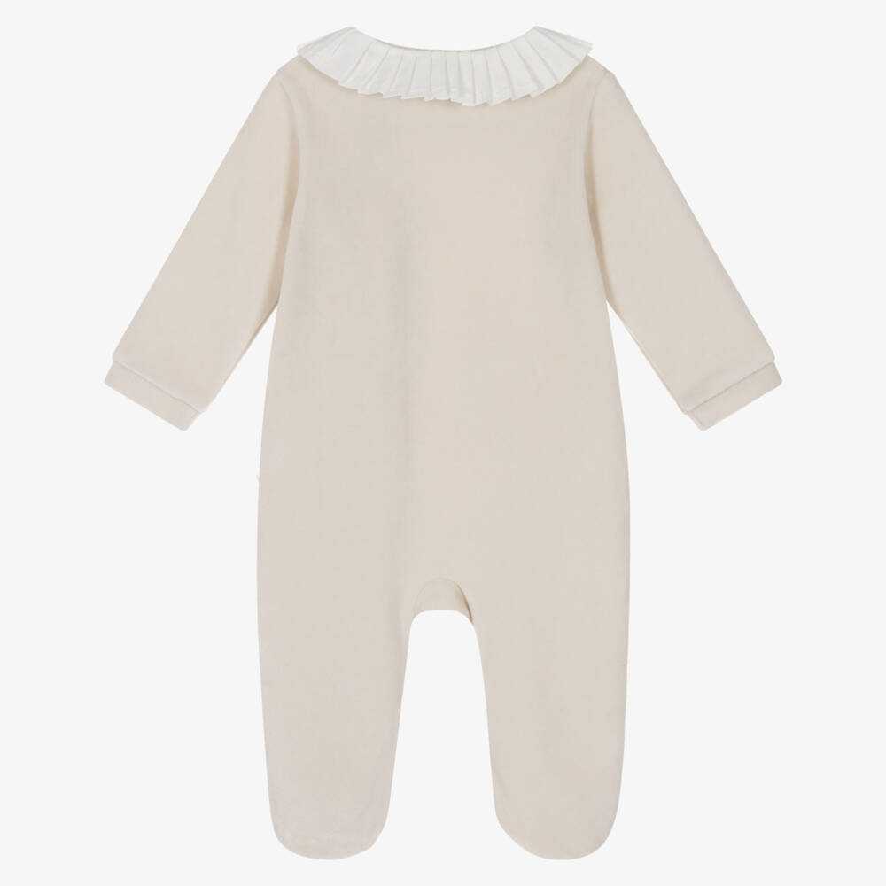 Pureté Du... Bébé-Girls Beige Velour Babygrow with Pleated Collar | Childrensalon Outlet