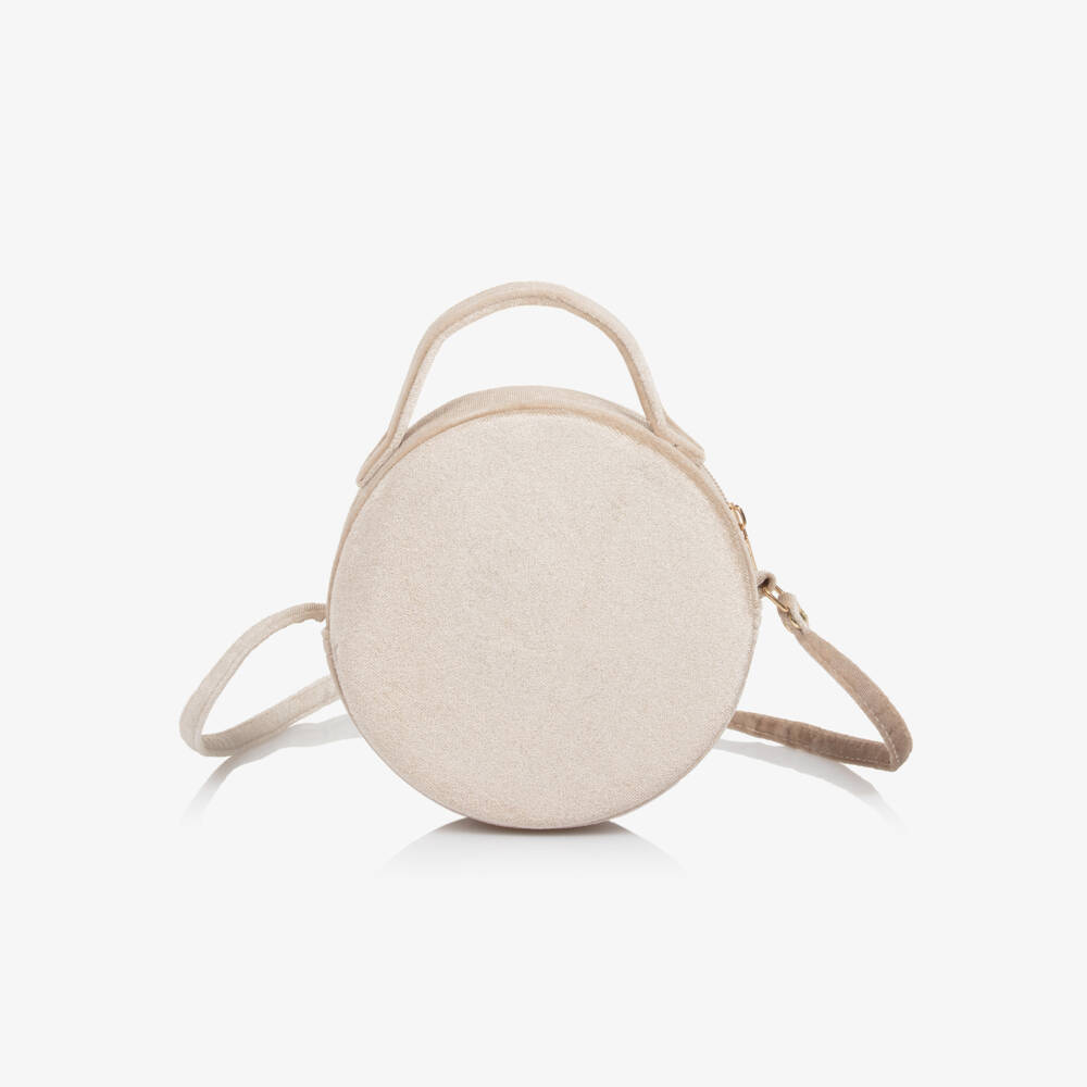 Mimi & Lula-Girls Beige Velvet Bag with Multicoloured Hearts (15cm) | Childrensalon Outlet