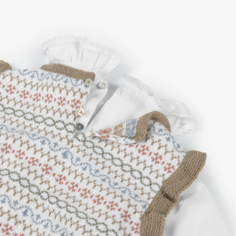 Mebi-Girls Beige & White Knitted Trouser Set | Childrensalon Outlet